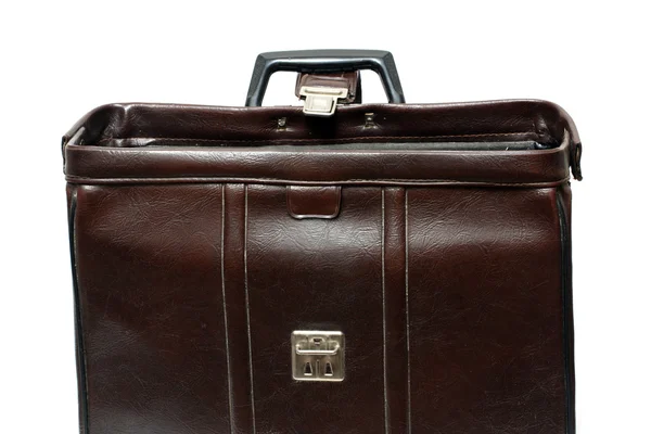 Öppna gamla bruna läderväska — Stockfoto
