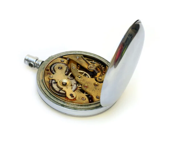 Reloj de bolsillo viejo con cubierta abierta de engranaje — Foto de Stock