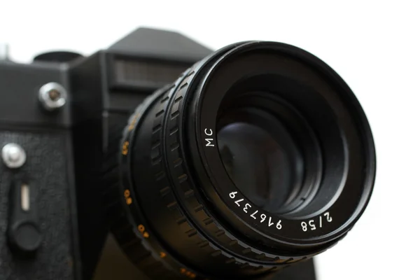 Μαύρο slr φωτογραφική μηχανή με φακό close-up — Φωτογραφία Αρχείου