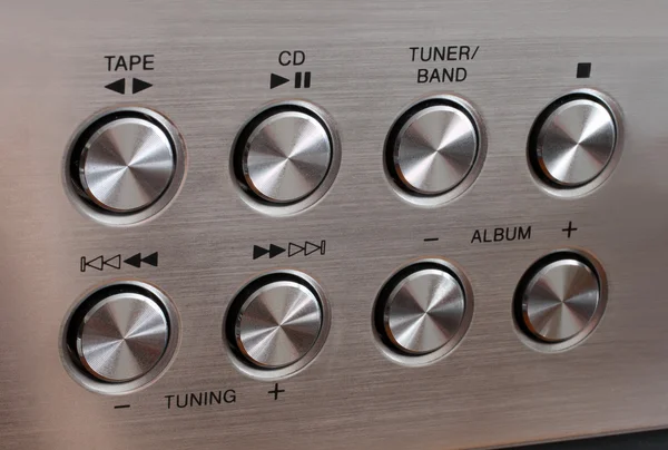 Botões redondos de controle de música metálica — Fotografia de Stock
