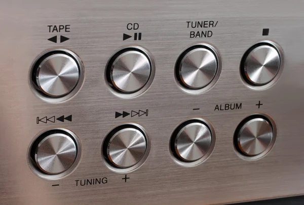 Botones redondos de control de música metálica — Foto de Stock