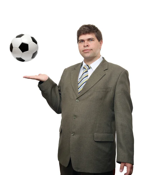 Uomo d'affari con pallone da calcio — Foto Stock