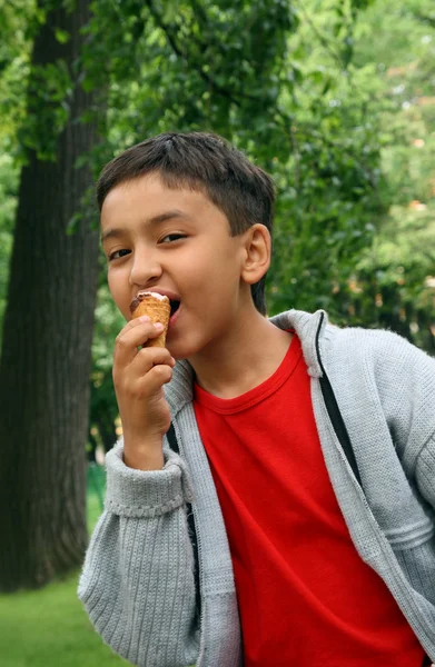 Αγόρι που τρώει παγωτό — Φωτογραφία Αρχείου