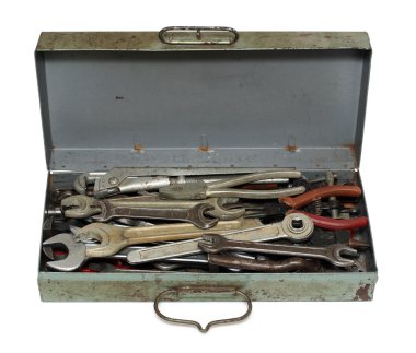 Old rusty box with tools clipart