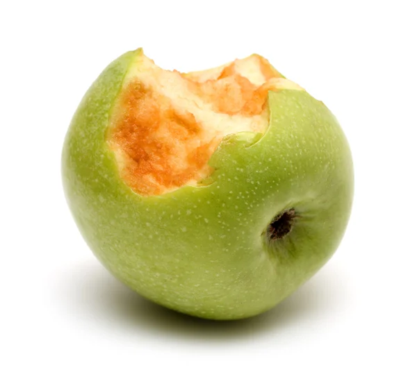Groene aangebeten appel — Stockfoto