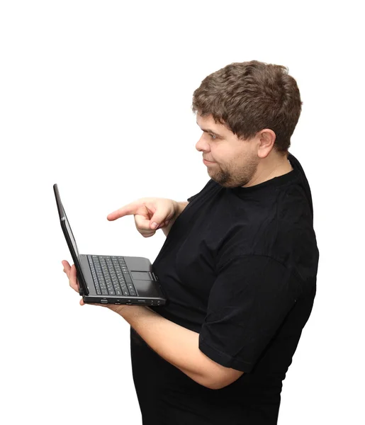 Showing man with laptop — Stock Photo, Image