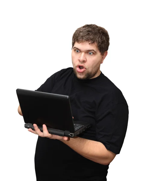 Dizüstü bilgisayar ile sürpriz adam — Stok fotoğraf