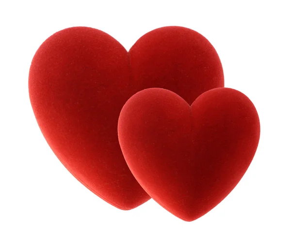 Pareja corazones de terciopelo rojo — Foto de Stock
