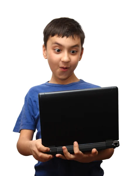 Overraskelse dreng med laptop - Stock-foto