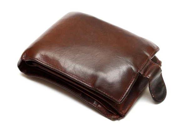Brown leather bulging purse — Stock Photo, Image