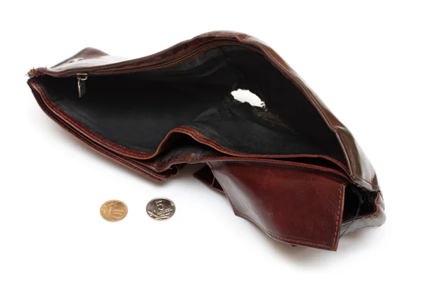 Battered empty purse with tear — Stock Photo, Image