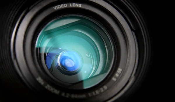 Videokameraobjektiv in Nahaufnahme Stockfoto