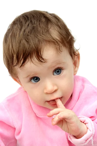 Baby sání prstů portrét — Stock fotografie