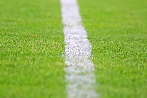 Witte streep op groene voetbalveld — Stockfoto