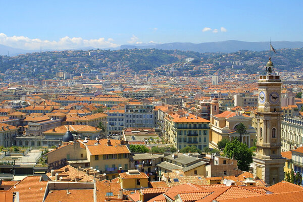 Bird view panorama of Nice city, France