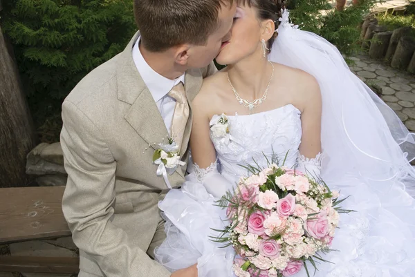 Noiva e grome beijos — Fotografia de Stock