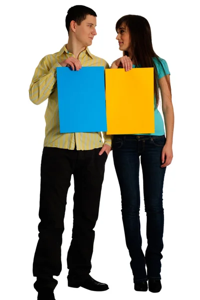 Couple hold cards Stock Picture
