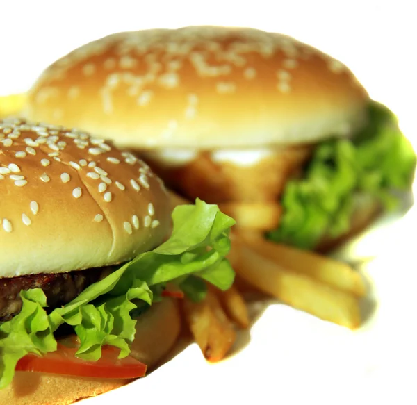 Deliciosa hamburguesa con queso y papas fritas — Foto de Stock