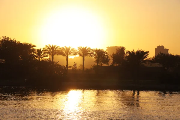 Gün batımı Kahire Nil Nehri Köprüsü — Stok fotoğraf