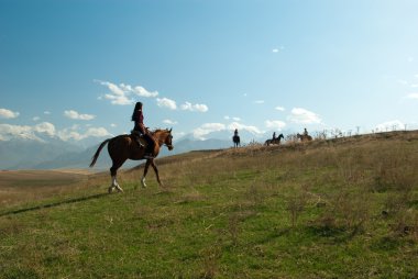 Gril riding a horse clipart