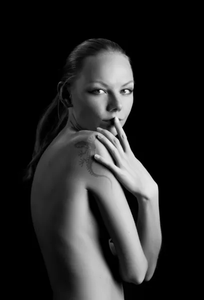 Portrait of pretty young woman with tato — Stok fotoğraf