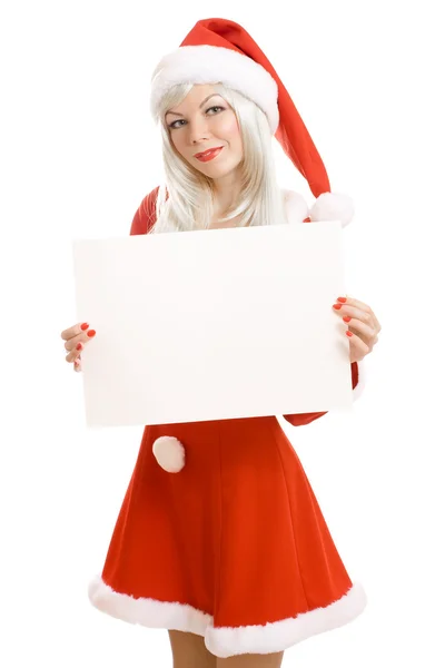 Chica de Navidad sosteniendo el signo en blanco — Foto de Stock