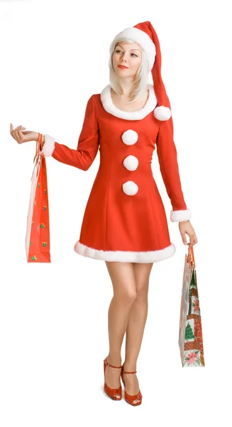 Christmas flicka med väska — Stockfoto