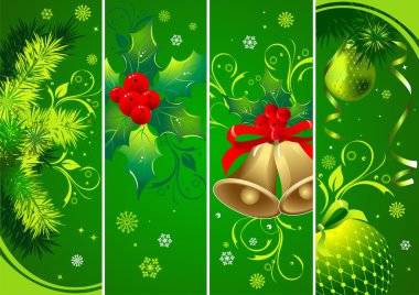 Vertical Christmas green banners clipart