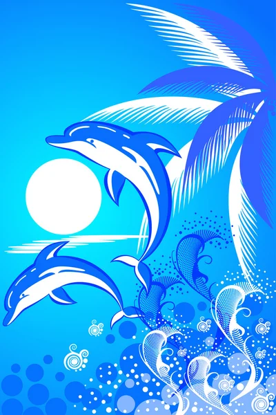 Summer background with two dolphins — Stock Vector