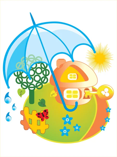 stock vector Of a house under the umbrella