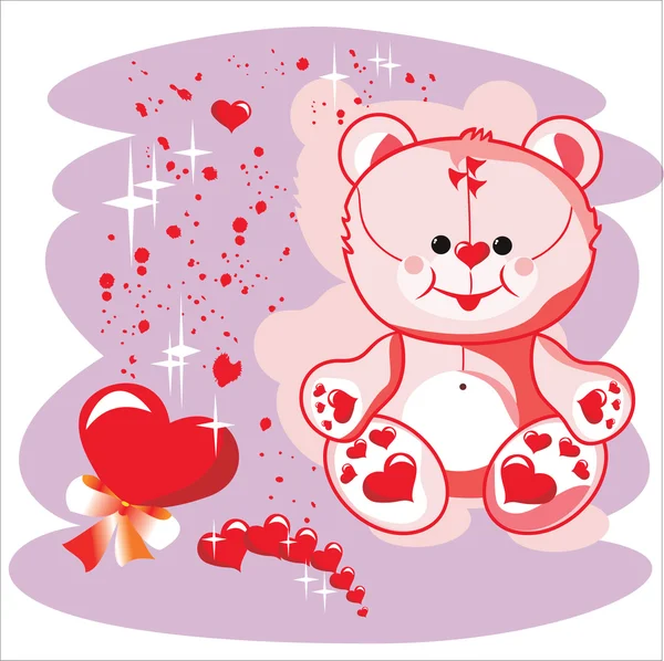 Медведь Валентин Тедди с красным сердцем — стоковый вектор