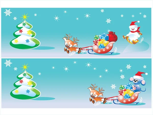 Christmas sleigh with gifts and mouse — Stock Vector