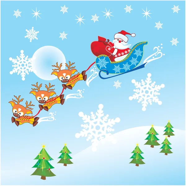 Santa Claus with Christmas deer — Stock Vector