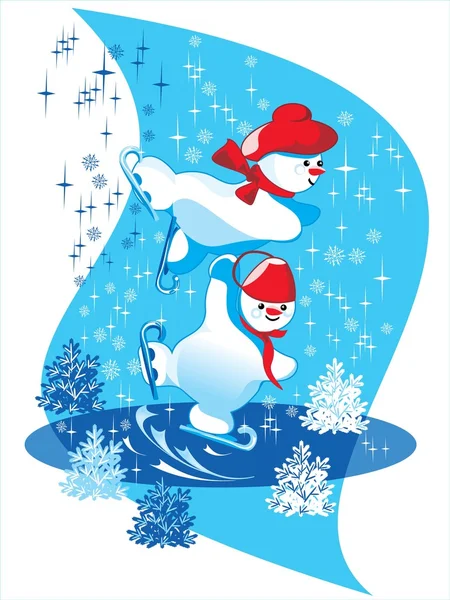 Two snowmen on the slippery ice — Stock Vector