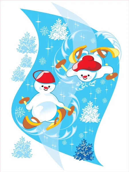 Deux bonhomme de neige sur skis — Image vectorielle