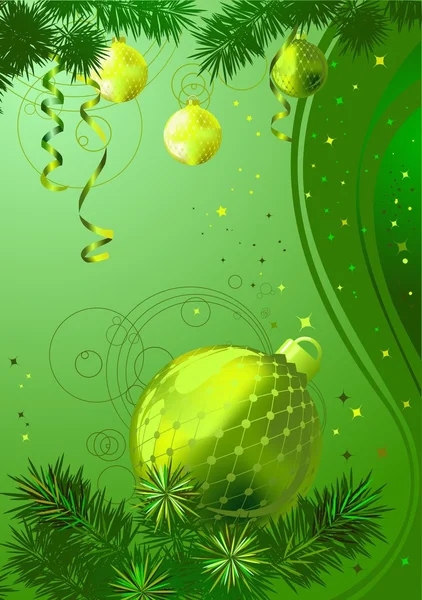 Gold christmas balls with tree — Stock Vector