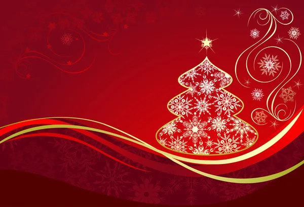ツリーとクリスマスの赤の背景 — ストックベクタ