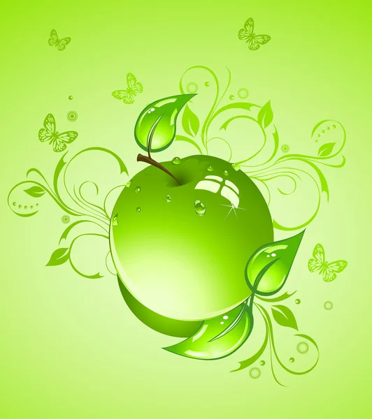 Yeşil elma, vektör çizim — Stok Vektör