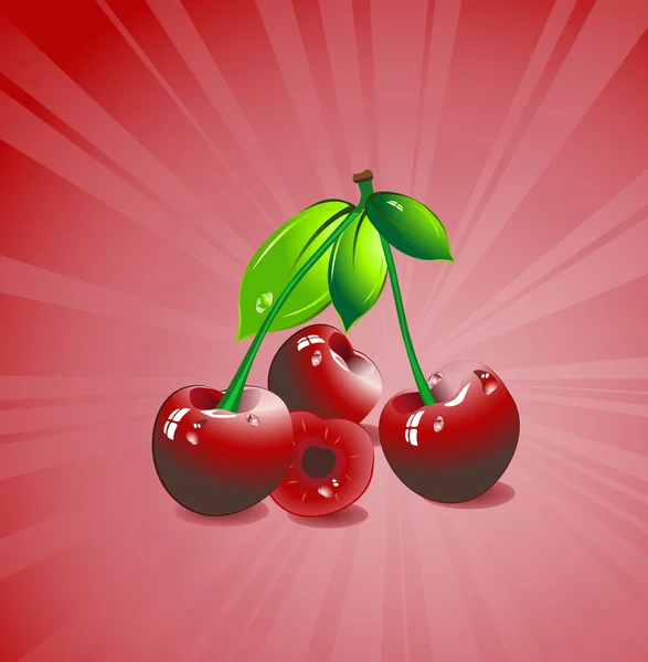 Tre ciliegie rosse — Vettoriale Stock