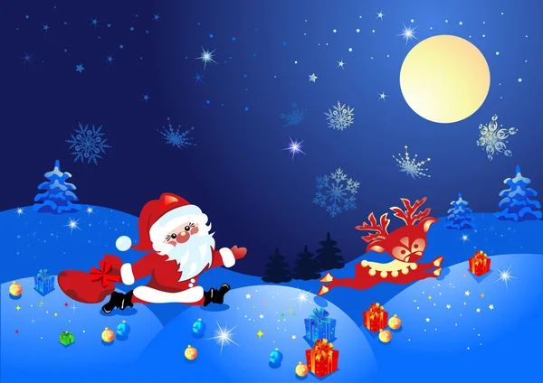 Christmas night and Santa Claus — Stock Vector