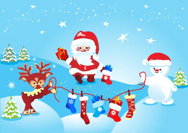 Christmas gifts and Santa Claus — Stock Vector