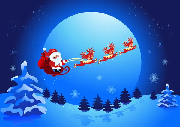 La nuit de Noël, et le Père Noël — Image vectorielle