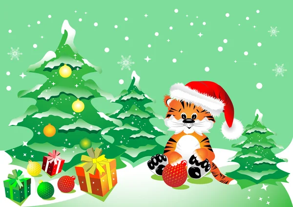 A Tiger with Christmas gifts — Stock Vector