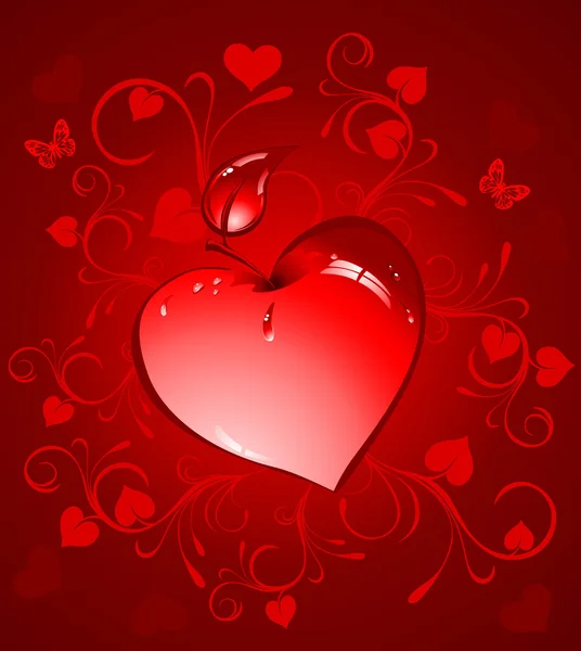 Roter Apfel. Valentinstag. — Stockvektor