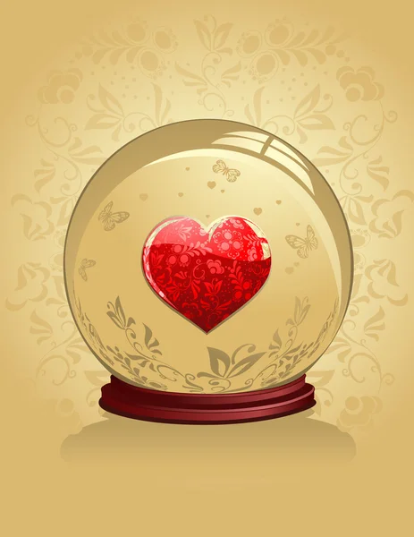 Glass Heart in a crystal bal — Stock Vector