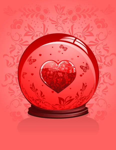 Стеклянное сердце в хрустальном шаре — стоковый вектор