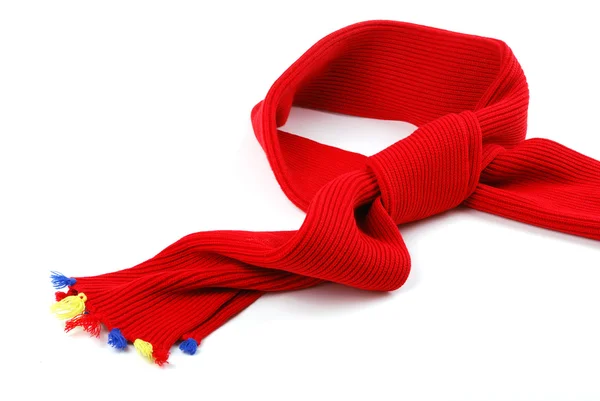 Scarf. A winter warm red scarf with colo — Stock Photo, Image