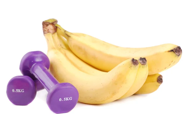 Banán a činky — Stock fotografie