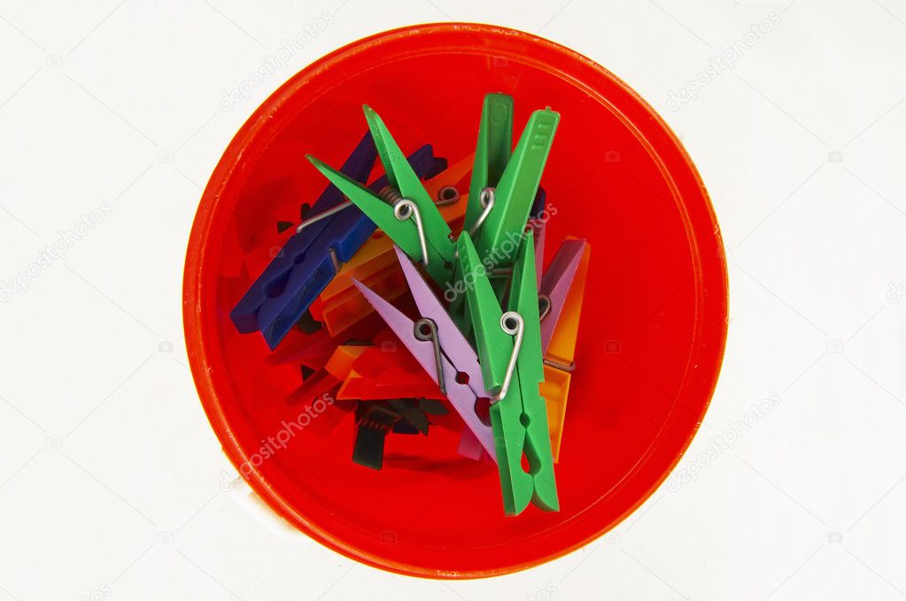 Clothespins in a bucket
