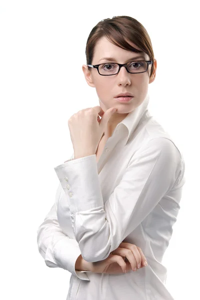 眼鏡を持つ美しいビジネス女性 — ストック写真